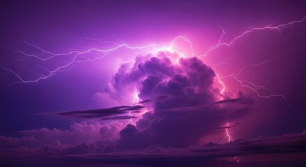 Vivid Purple Lightning Storm in Dark Sky with Cloud Formation