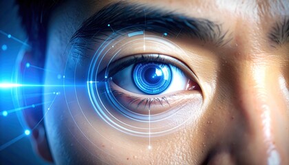 Futuristic AI Eye Scan Cyberpunk Tech with Artificial Intelligence, and Focus.