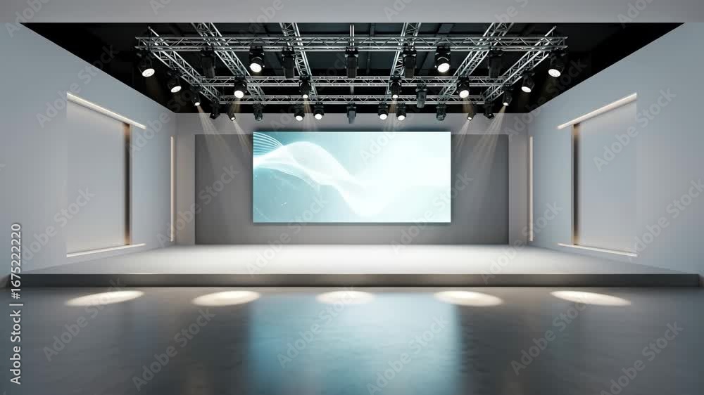 Poster modern empty stage with large screen - an video of a contemporary, empty stage or exhibition space f