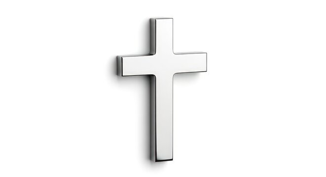Elegant Silver Cross Symbol on Clean White Background for Religious Concepts - Powered by Adobe