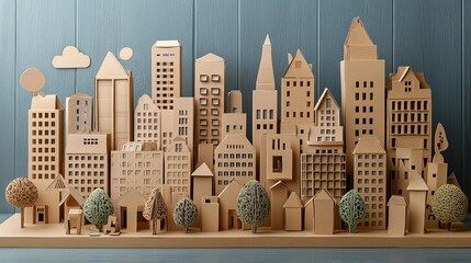 Creative Representation of Eco-Friendly Cities Built from Cardboard, Representing Sustainability 