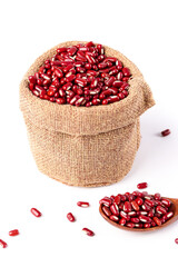 Red kidney beans in burlap sack studio shot - healthy vegan protein staple food ingredient