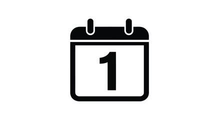 Vector illustration of black calendar icon with the number one