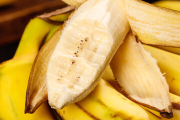 Fresh Banana Slices Closeup Showing White Flesh and Seeds - Healthy Fruit Background