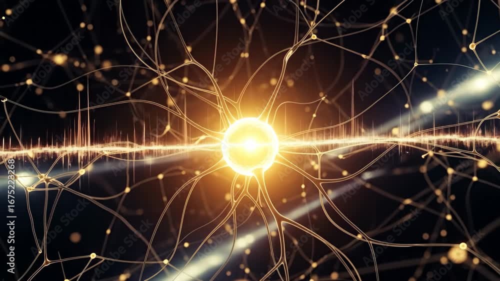 Aufkleber vibrant golden neural network - a close-up visualization of a neural network, showcasing intricate c