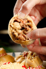 Fresh Mongolian Steamed Bun with Lamb Filling Held in Hand - Traditional Asian Street Food