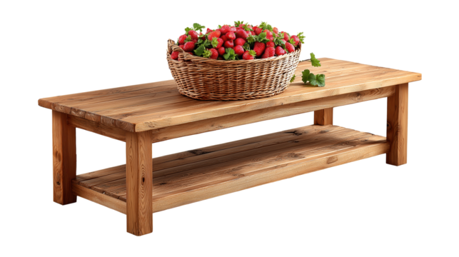 Rustic Wooden basket Of Cherries isolated on transparent background
