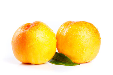 Fresh Peaches with Water Droplets on White Background - Healthy Summer Fruit