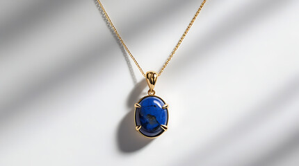 Navy blue gemstone pendant on a slender gold necklace, 4K and HD