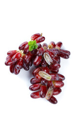 Fresh Red Grapes Cluster with Mint Leaf Isolated on White Background - Yunnan Premium Fruit