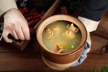 Fresh Mongolian Lamb Soup in Traditional Clay Pot - Inner Mongolia Cuisine