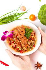 Fresh Aromatic Beef Tripe Salad with Vegetables and Herbs Traditional Asian Dish