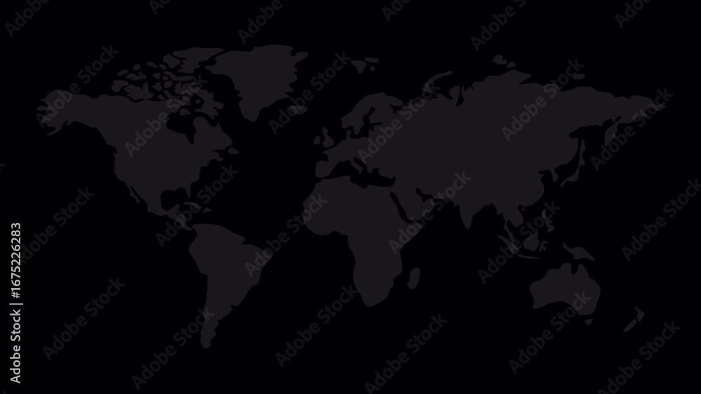 Poster dark world map silhouette animation reveals the globe as a dynamic graphic transition