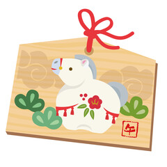 かわいい午年の干支飾りが描かれた絵馬