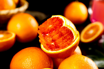 Blood Orange Tarocco Citrus Fruit Cut Half Deep Red Flesh Fresh Organic Vitamin C Rich Food