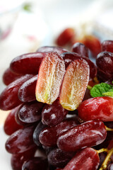 Fresh Red Yunnan Golden Finger Grapes with Water Droplets - Premium Imported Fruit Close-up