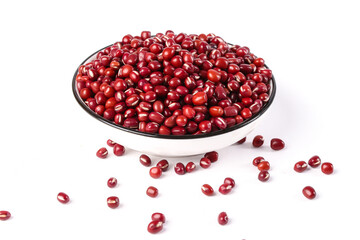 Fresh Red Adzuki Beans in Bowl on White Background - Healthy Vegan Protein Nutrition Ingredient