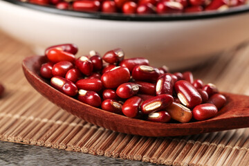 Fresh Red Small Beans from Guizhou China in Wooden Spoon - Traditional Northeast Farmers Harvest Ingredient