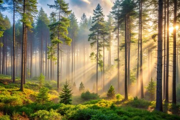 Obraz premium A forest with trees in the foreground and background