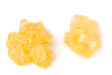 Yellow Rock Sugar Cubes and Crystals Handmade Display on White Background