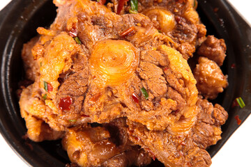 Braised Oxtail Beef Stew with Vegetables in Cast Iron Pan - Traditional Comfort Food Dish