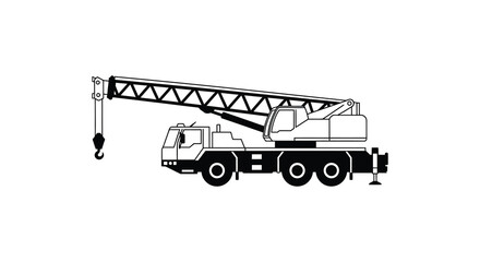 A large truck mounted crane with a long boom and hook © msunny93
