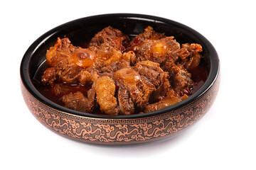Traditional Spicy Beef Tailbone Stew in Ornate Asian Bowl - Hearty Braised Meat Dish