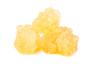 Yellow Rock Sugar Crystals Traditional Natural Sweetener Isolated White Background