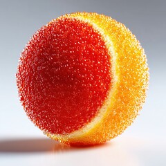 A red and yellow textured ball with bead-like surface details, creating a vibrant and artistic look.