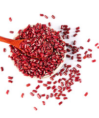 Red Adzuki Beans in Wooden Spoon Studio Shot on White Background
