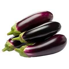 Fresh organic eggplants pile isolated for culinary and health content transparent background