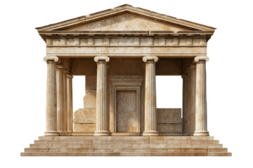 Ancient Greek temple stands alone in isolated elegance against a transparent backdrop, showcasing classic architecture from a bygone era