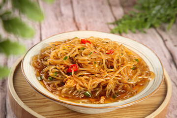 Sweet Potato Vermicelli Noodles with Minced Pork - Traditional Asian Fried Glass Noodle Dish