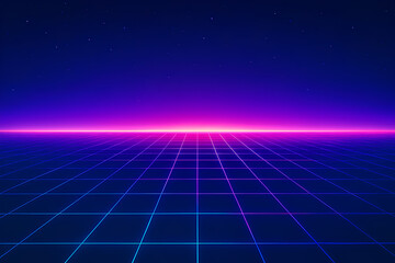 Retro Neon Grid Abstract Background