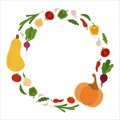 Oval frame of simple flat vegetables