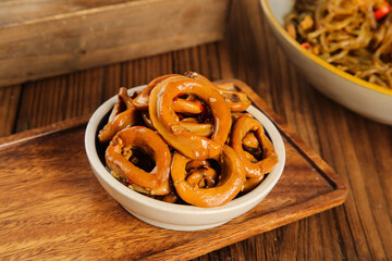Spicy Cooked Squid Rings in Bowl - Asian Seafood Appetizer Dish