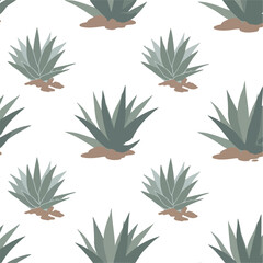 Fototapeta premium A repeating pattern of stylized agave plants on a white background.