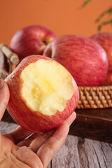 Red Striped Fuji Apples from Shandong Luochuan China - Fresh Organic Fruit in Wicker Basket