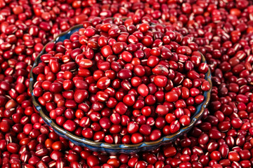 Fresh Red Adzuki Beans in Glass Bowl - Healthy Vegetarian Protein Legume Food Ingredient