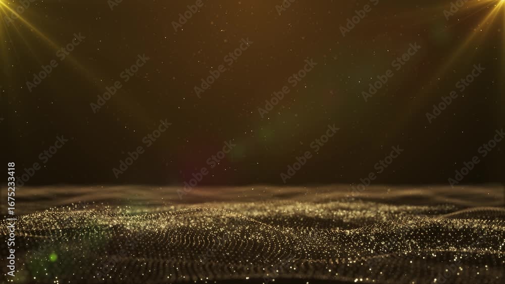 Aufkleber golden particle waves shimmer warm sunlight, floating in abstract space. sparkling dust glows dynami
