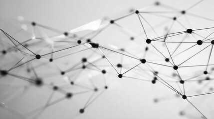 Abstract Black and White Geometric Network of Connected Dots and Lines