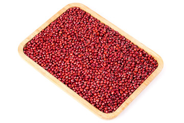 Red Adzuki Beans in Wooden Tray - Healthy Vegetarian Protein Nutrition Food Staple