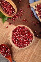 Fresh Red Adzuki Beans from Guizhou China in Rustic Farmhouse Kitchen Setting with Wooden Utensils