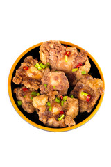 Braised Oxtail Stew with Beef Bones and Fresh Scallions in Black Bowl