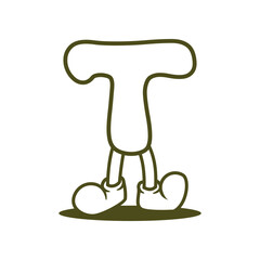Letter T shaped Fun Cartoon Mascot and wearing Shoes