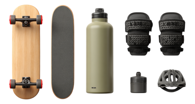 Skateboard Accessories on Transparent Background