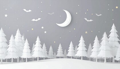 Obraz premium seamless Halloween pattern on the wall with silver crescent moon, bats, and forest