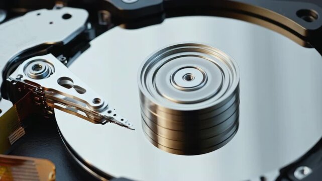 Close-up view of hard disk drive components, symbolizing the heartbeat of computers, data storage, and technology.