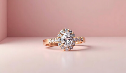 Rose gold solitaire ring with a round brilliant-cut diamond, 4K and HD image