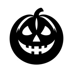 Black and white vector silhouette of a Halloween pumpkin on white background

